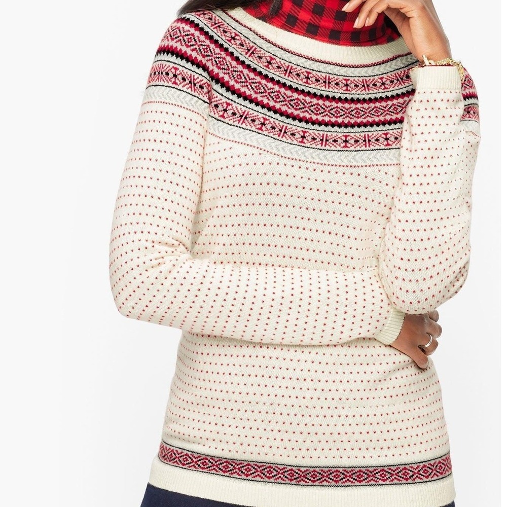 Talbots Womens Wool Blend Small Fair Isle Yoke Pullover Sweater| Holiday